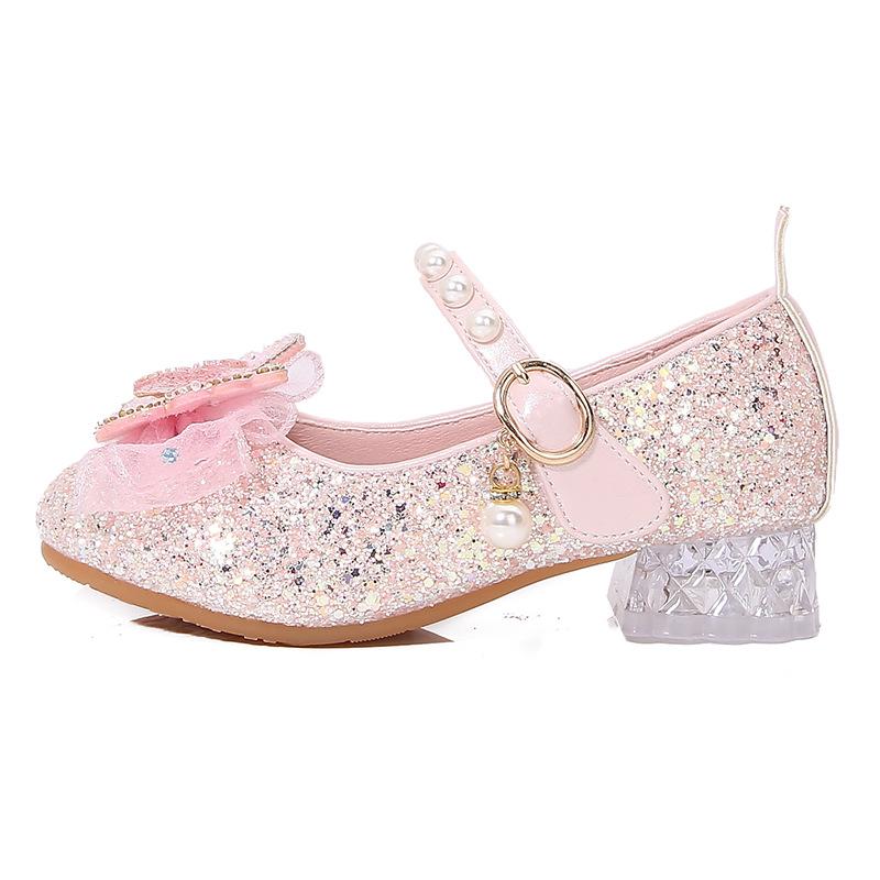 Girls' Single Shoes Elsa Princess Shoes New Spring and Autumn Style Baby Girls' Crystal Shoes Small Leather Shoes Children's High Heels