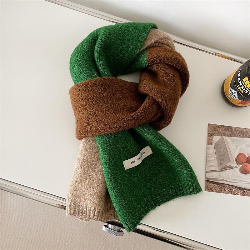 Korean Style Winter Warm Wool Scarf for Women Design Striped Elastic Knitted Scarves Female Bandana Thick Neckerchief Shawl