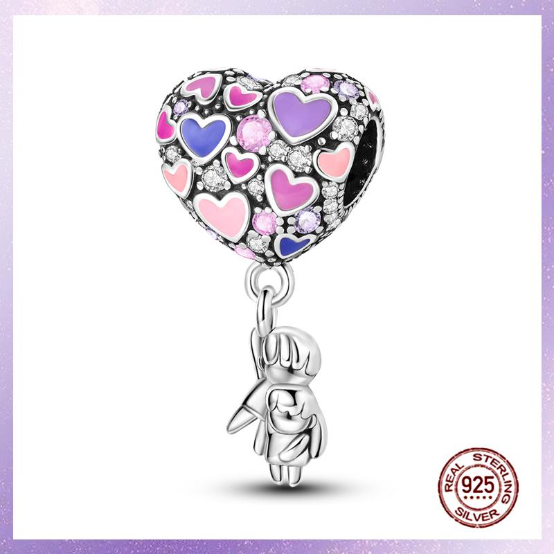 Фиолетовые Шармы Медный Fit Оригинальный Подвесной Браслет Бабочка Стекло Сердце Перо Клип Шарм Подвеска Светящаяся Бусина DIY Ювелирные Изделия