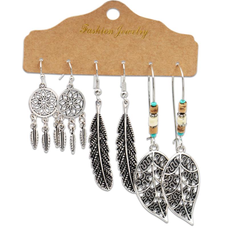 Antique Sliver-Plated Hollow Alloy Geometric Dangle Indian Earrings For Women Gypsy Zircon Boho Ethnic Leaf Bell Tassel Earring