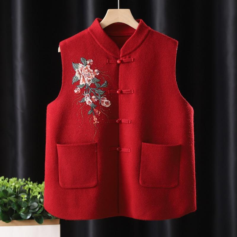 Spring and Autumn Velvet Vest Grandma Wear Thickened Vest Jacket Mother Old Man On Clothes Autumn Clothes Embroidery
