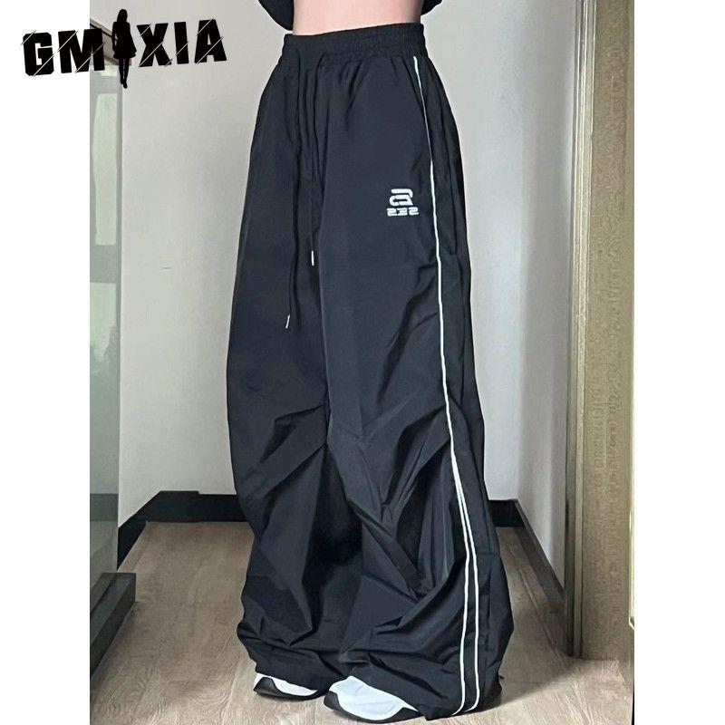 GMXIA Черные брюки-парашюты с широкими штанинами женские винтажные повседневные больших размеров брюки 90-х женские горпкор харадзюку мода уличная одежда