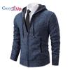 Cozy Up Мужской кардиган с длинными рукавами, повседневная уличная одежда, мягкая вязаная толстовка с капюшоном, термостойкая флисовая толстовка на молнии с капюшоном
