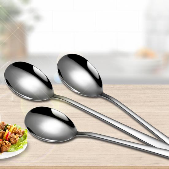Ложка для супа из нержавеющей стали Прочные нержавеющие десертные столовые ложки Удобная ручка Ложки с круглыми краями для кухни Ресторан Банкет Пикник