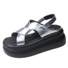 Fashion Women Leather Sandals 7CM Summer Shoes New 2024 High Platform Cross-strap Slides Fashion Casual Sandals Beach Chunky Slippers