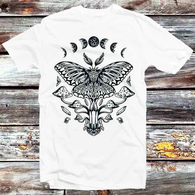 Magic Mushroom Moon Phase Butterfly T Shirt B1165