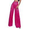 Women's Fashion Solid Color High Waist Sequin Side Zipper Draped Wide Leg Pants