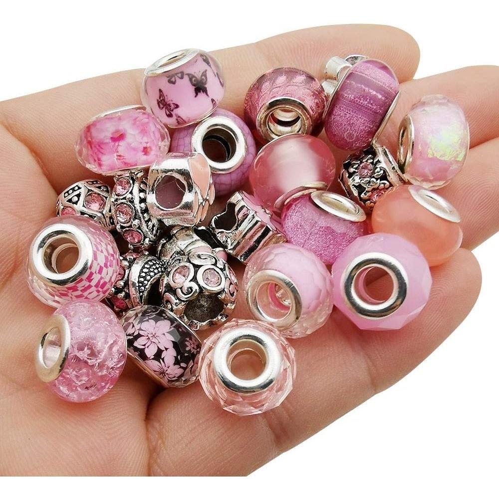 10/25/50pcs Assorted Resin Imitation European Large Hole Beads Rhinestone Metal Spacer Charms Bead Assortments for DIY Crafts Bracelets Jewelry Making