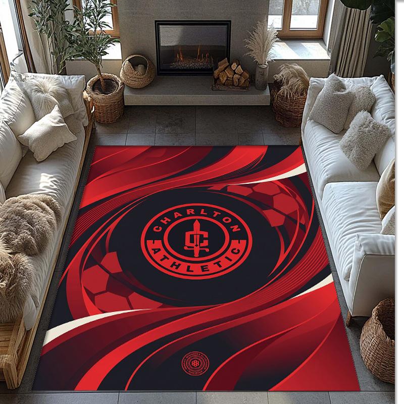 Charlton Athletic FC Soccer Football Pattern Soft Area Rug Non Slip Indoor Floor Carpet Sports Decor Mat for Bedroom