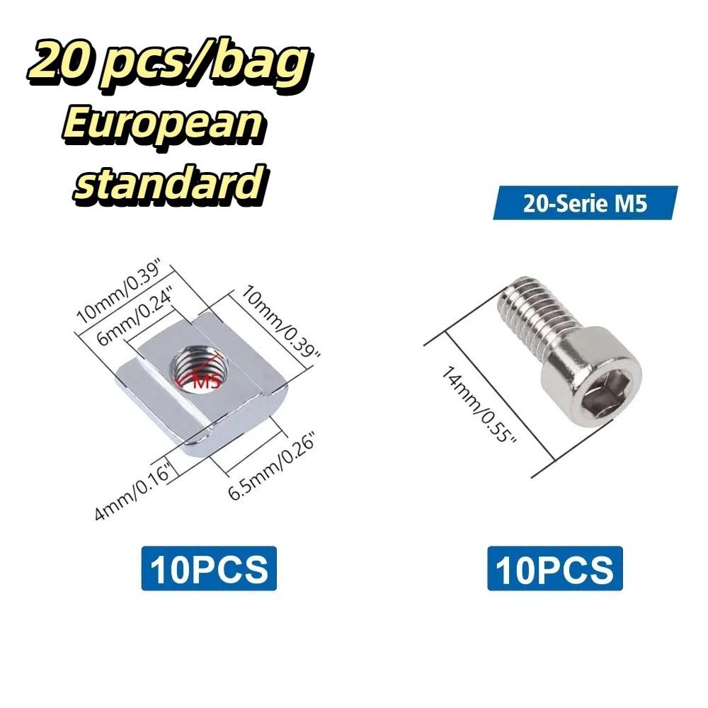 20pcs/bag Quality Stainless Steel European Standard Aluminum Profile Fasteners Reliable Connection Stable Structure Slider Nuts
