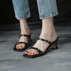 New Summer Sandals Women Concise Square Toe High Heel Fashion Shoes Women Genuine Leather Solid Slippers For Women Heels