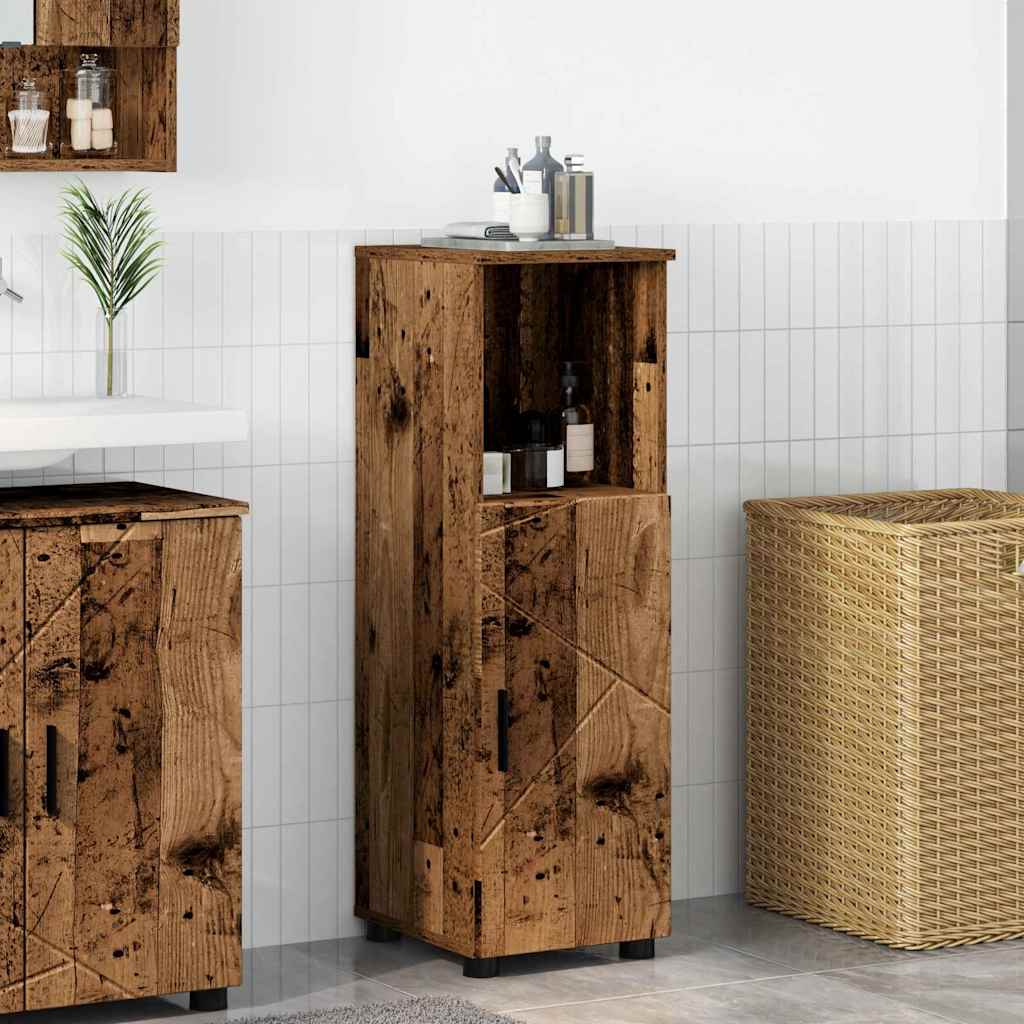 Bathroom Cabinet with Storage and Door Rustic Wood Finish 30 x 35 x 95 cm