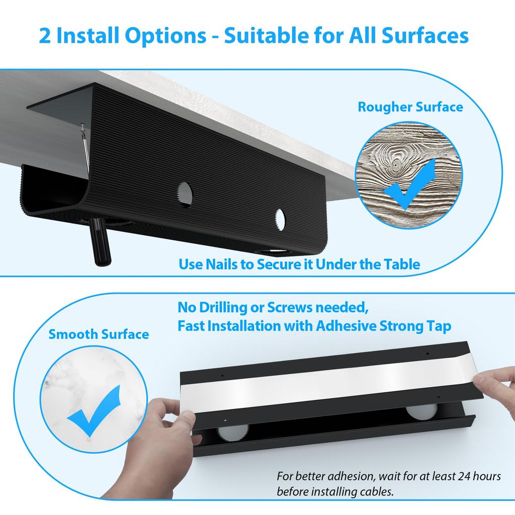 ZhiYo Cable Set of 2 Large Capacity Cable Management Length PCV Power Tap для офисной скрытой проводки для дома Black Box, лотки, подстольное хранение,