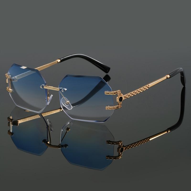 Frameless, Edge-Cut, Retro Metal Line-Sense Temple Sunglasses For Men and Women, European and American Driving Sunglasses