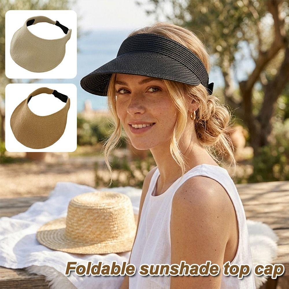 Wide Brim Summer Visors Hat Anti-UV Empty Top Hat Foldable Sun Hat for Travel Outdoor Beach