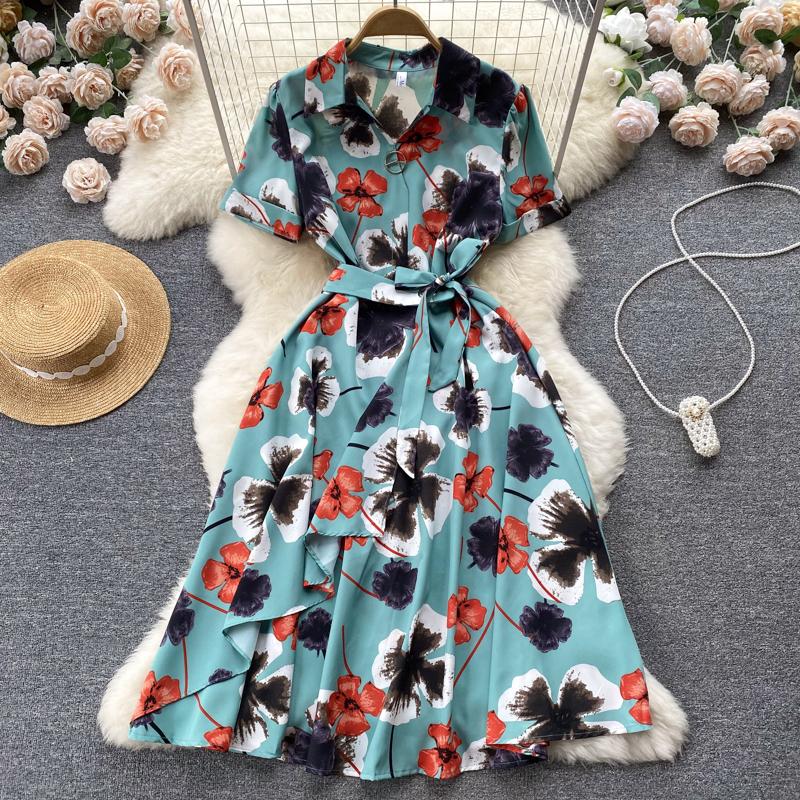 RUGOD Платье в праздничном стиле на шнуровке с принтом на талии. Летнее женское шикарное французское платье средней длины с короткими рукавами.