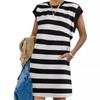 Летний новый стиль, полосатое повседневное свободное платье-футболка, закрывающее живот, для женщин
