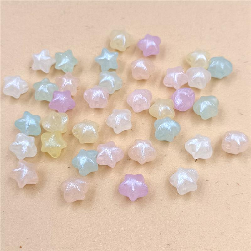 Acrylic Jewelry Making Fluorescent Powder Loose Beads 10pcs Macaron Beading Material Pointed Heart/Star For Bracelet Necklace Beads