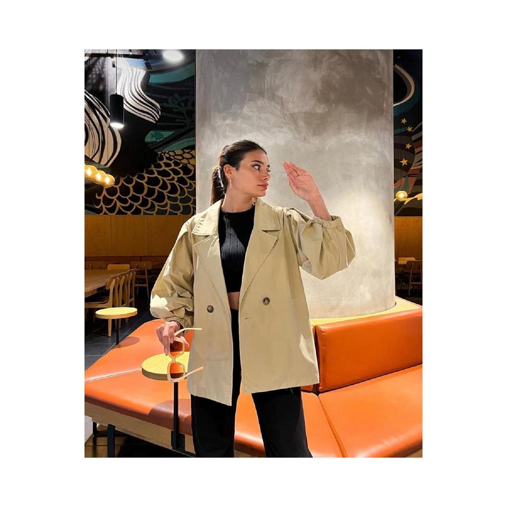 Oversize Balloon Sleeve Short Trench Coat