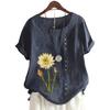 Women's Casual Cotton Short Sleeve Top with 11 Colorful Floral Prints and Round Neck