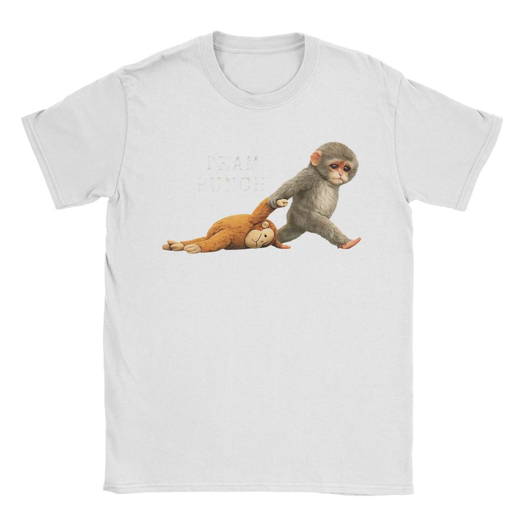 Team Punch Punch the monkey Baby Monkey Holding Plush Toy Tee Shirt for Men Women Printed T Shirts 100 Cotton Clothing