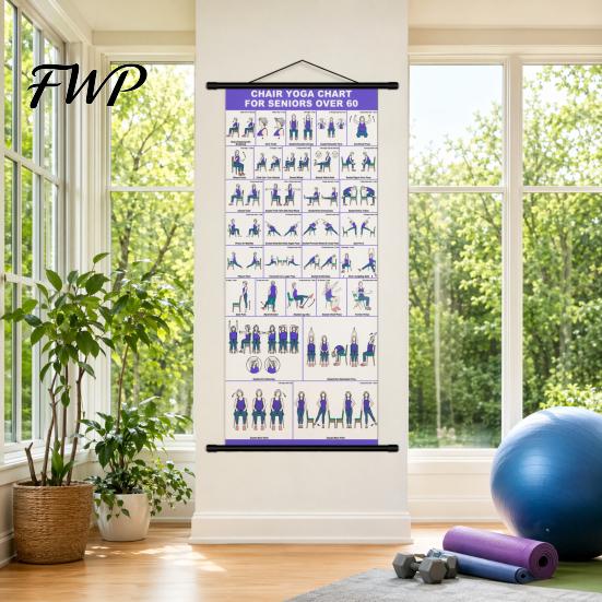 Easy Movement Exercises Chair Yoga Wall Chart, Canvas Poster with Hanging Rod And Rope, Senior Fitness Guide Chart for Seniors Beginners Home