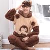 Men Pajamas Set Long Sleeve Thicken Warm Hooded Cartoon Home Sleepwear Service Suit