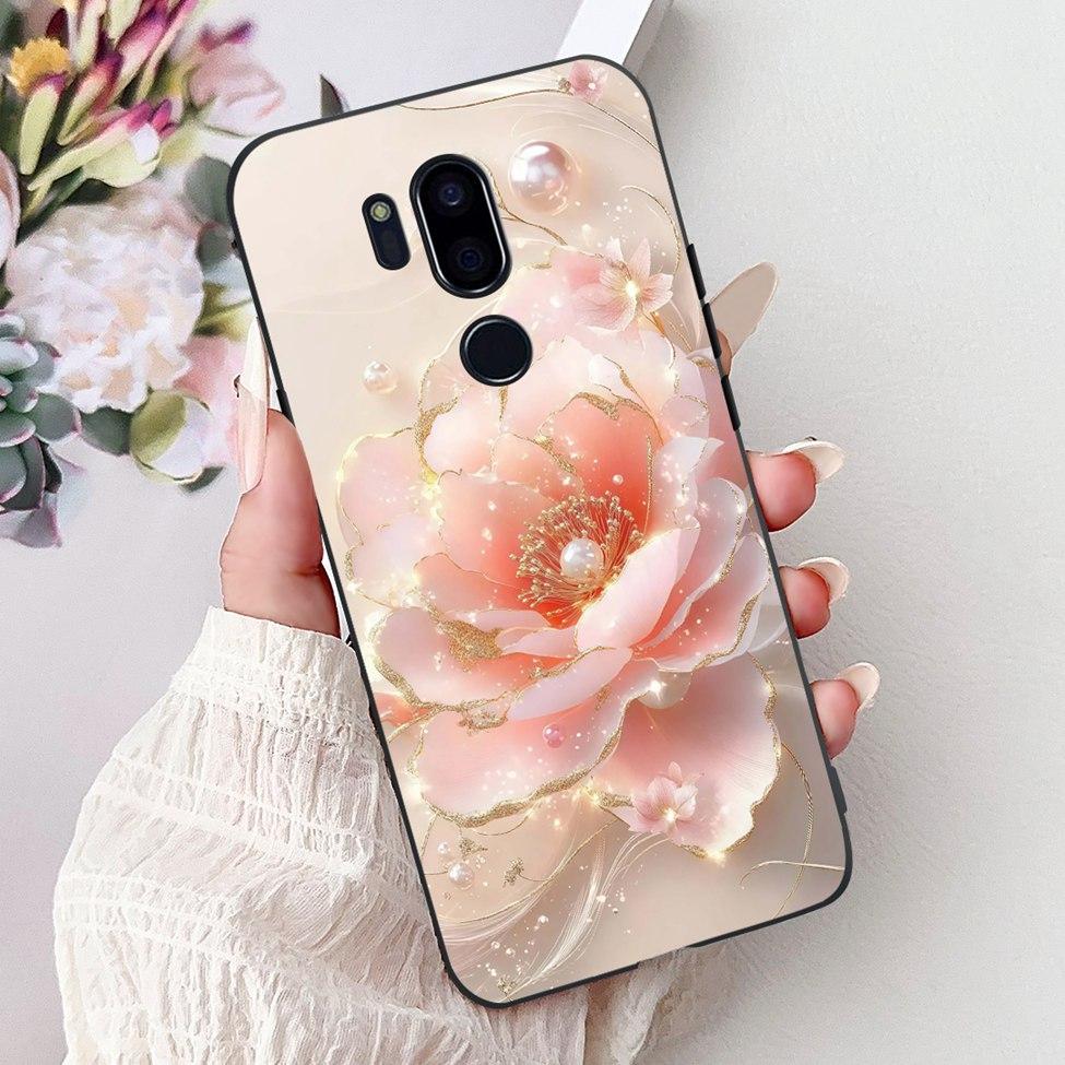 Чехол для LG G7 ThinQ Черный Силикон Милый Кот Модные Цветы Крутая Расписная Задняя Крышка Для Телефона LG G7ThinQ LMG710EM