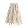 Женская модная повседневная однотонная юбка с высокой талией и оборками из сетки длиной до пола