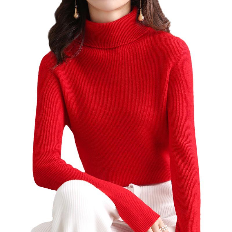Women's High-Neck Pure Wool Sweater - Autumn/Winter Knitted Style, Stylish Tight-Fit Base Layer