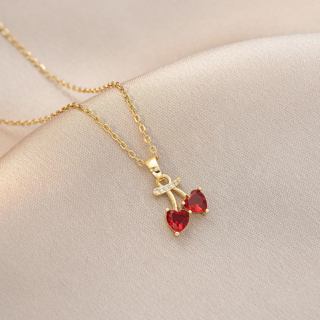 Вишневое колье-подвеска для женщин Модная цепочка из нержавеющей стали Циркониевые колье Свадебные украшения и аксессуары