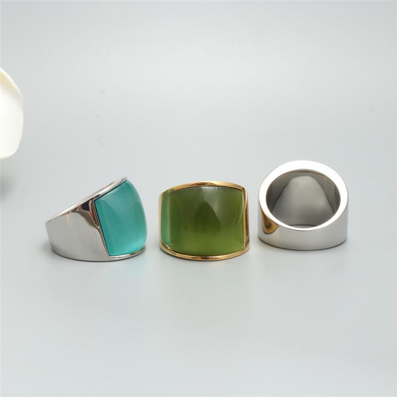 Ювелирное кольцо из нержавеющей стали с разноцветными драгоценными камнями, кольцо с черным агатом для мужчин и женщин, кольцо из титановой стали с разноцветными крупными драгоценными камнями