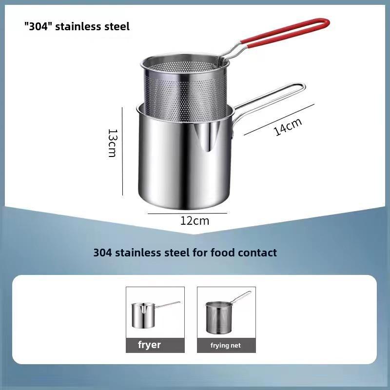 304 Stainless Steel Small Frying Pan with Filter for Induction Cooker - Mini, Fuel-Saving, Multifunctional