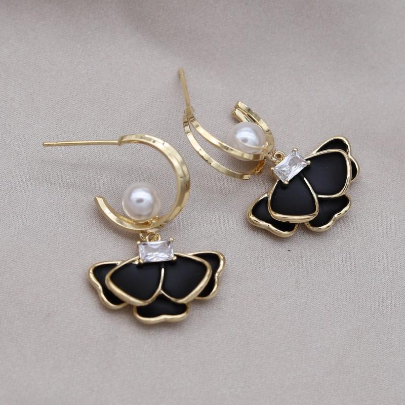 Корейский новый дизайн, модные украшения, жемчуг, циркон, черная камелия, серьги-подвески, элегантные женские повседневные рабочие аксессуары