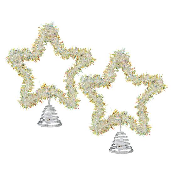 1/2Pcs Christmas 3D Tree Top Star Glittered Decoration with LED Lights Colorful Silk Threads Visual Appeal Holiday Seasonal Decor