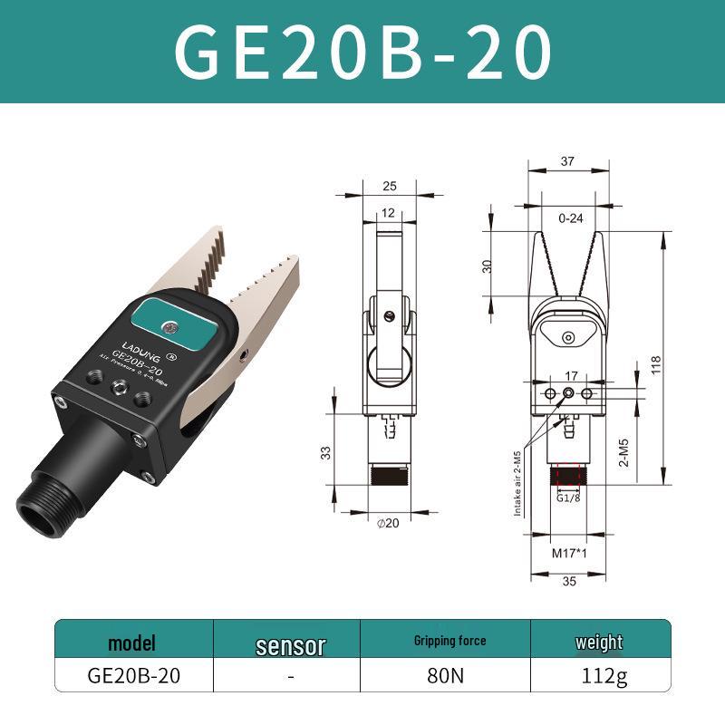 Double-Acting Pneumatic Needle-Nose Gripper GE20B-20 for Robotic Arm and Water Jet Applications
