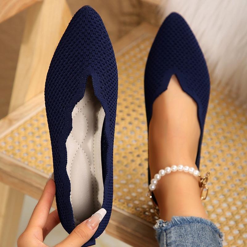 Женская обувь 2024 года, трикотажные женские туфли на плоской подошве больших размеров, элегантные повседневные туфли на плоской подошве, женские туфли с острым носком и мягкой подошвой, для активного отдыха