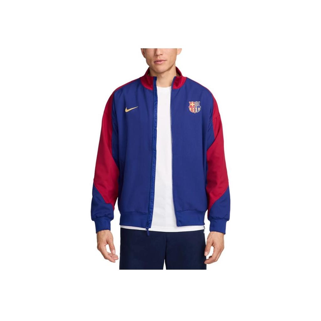Nike СС24 Ф.К.. Модный логотип серии Барселона Домашняя футбольная куртка с длинным рукавом Мужская куртка Красно-синяя FN9795-455