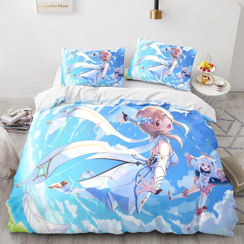 Комплект постельного белья Genshin Impact Single Twin Full Queen King Size Game Anime Bed Set Aldult Kid Bedroom Duvetcover Sets 3D Anime 058