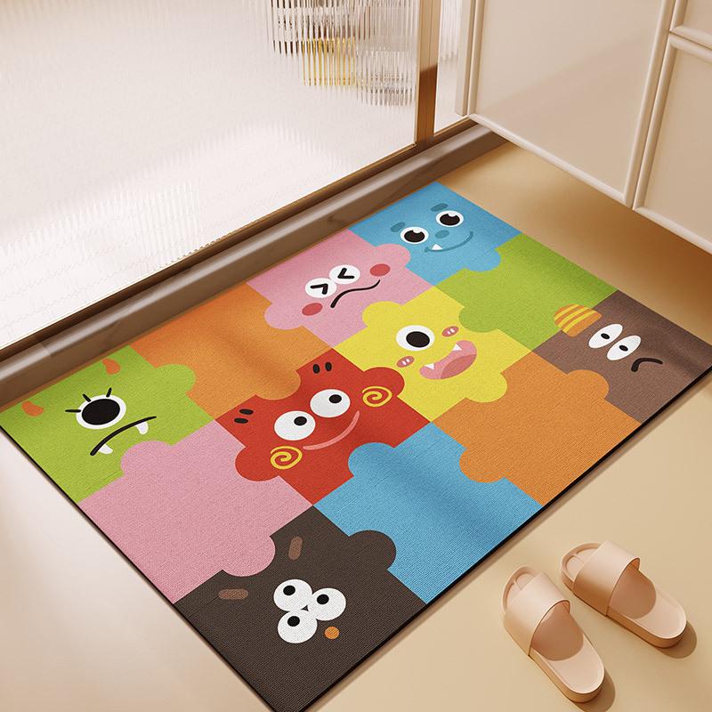 Cartoon Puzzle Bathroom Absorbent Floor Mat Bathroom Doorway Quick Drying Anti-slip Foot Mat Household Wear Resistant Diatom Mud Floor Mat