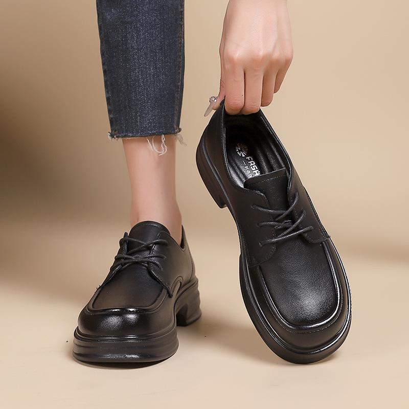 Женские мокасины в британском стиле на платформе с увеличенным голенищем, женские туфли на шнуровке, небольшие кожаные туфли, универсальные одинарные туфли для женщин