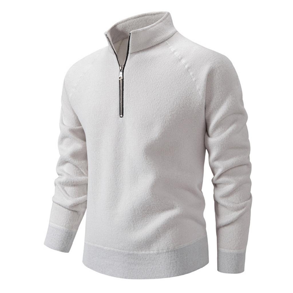 Men's Casual Solid Color Thickened Sweater, New Men's Stand-up Collar Semi-zipper Fitted Knitted Sweater