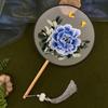 Chinese Style Embroidered Round Fan Wooden Handle Hanfu Tuan Fan  for Home Decoration