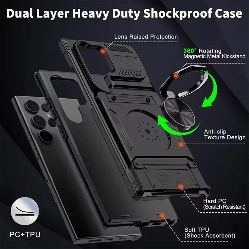 Чехол для Samsung Galaxy S25 S24 S23 Ultra Plus FE A55 A35 A15 A14 с магнитным поворотным кольцом и подставкой, прочный защитный чехол-кошелек