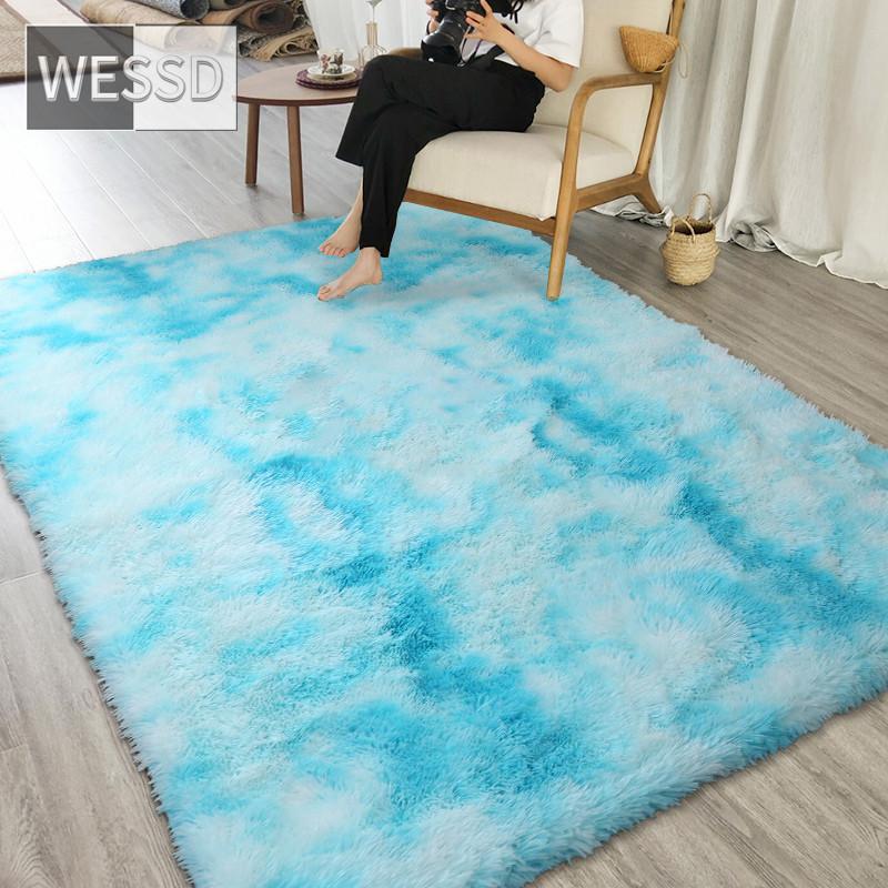 Плюшевый ковер для гостиной с градиентным разноцветным лохматым мягким напольным ковриком в спальне, лохматый ковер для детской комнаты