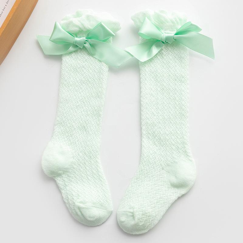 Newborn Baby Girls Socks for Kids Toddlers Girls Big Bow Knot Knee High Long Soft Cotton Summer Children Mesh Socks