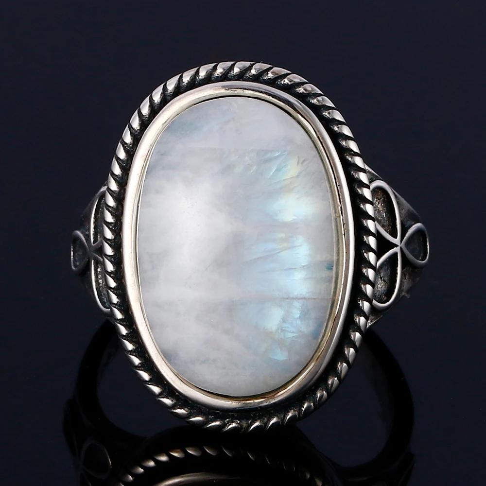 Круглые Овальные Большие Натуральные Лунные Камни Кольца Женские S925 Серебряные Кольца Подарки Винтажные Тонкие Ювелирные Изделия