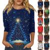 3/4 Sleeve Shirts For Women Cute Christmas Print Graphic Tees Blouses Casual Plus Size Basic Tops Pullover