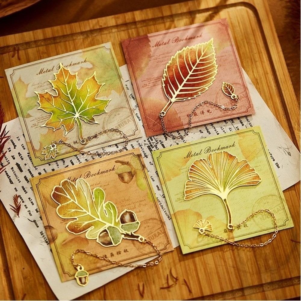 С металлическим кулоном-цепочкой Закладка в виде дубового листа Кленовый лист Инструмент для чтения для студентов Металлическая закладка в виде листа Абрикосовый лист Студенческие канцелярские товары