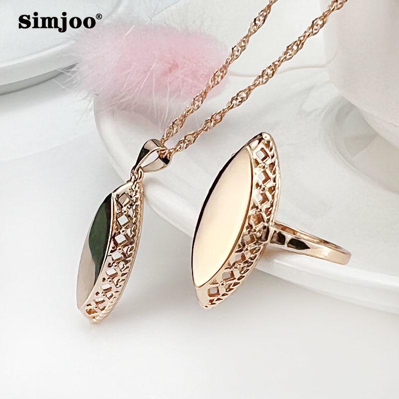 SIMJOO Gloss Hollow Out High Class Necklace Ring Set